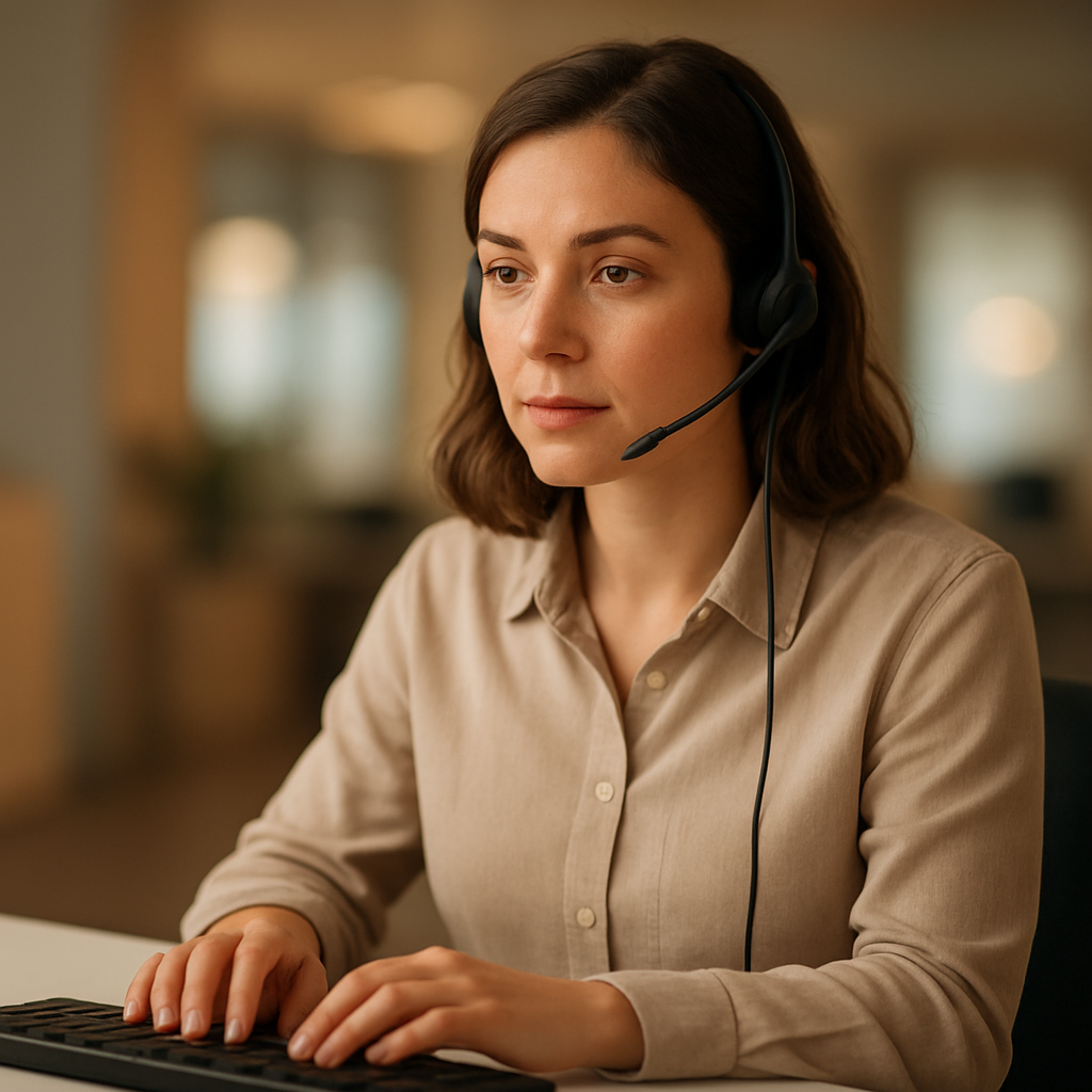 Customer service & contact centre — an employee practising this scenario with an Evolve Simulations AI training persona