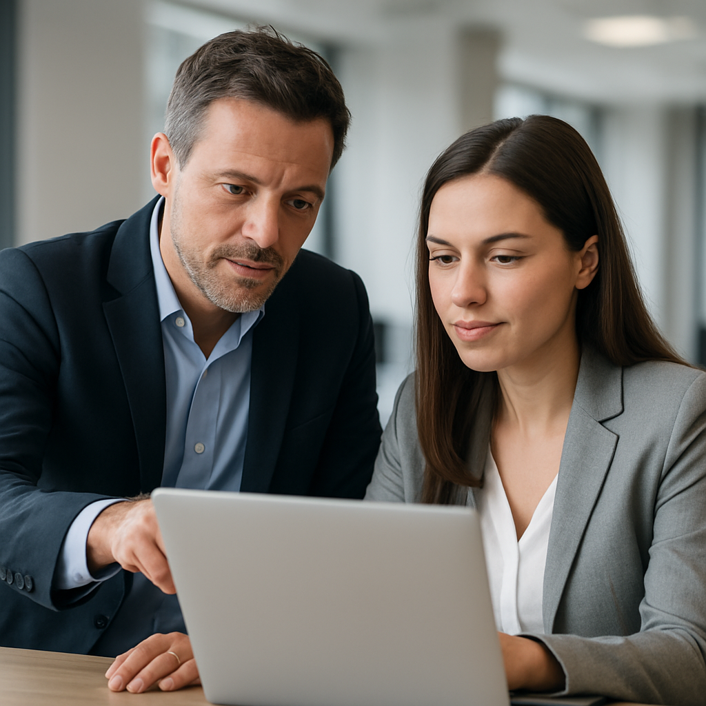 Leadership & management — an employee practising this scenario with an Evolve Simulations AI training persona